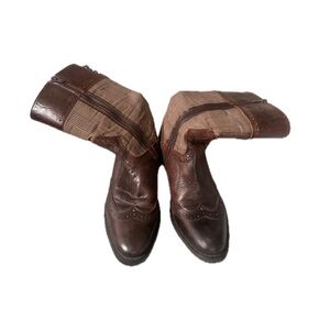 Fossil Brown Leather & Plaid Combat Boots